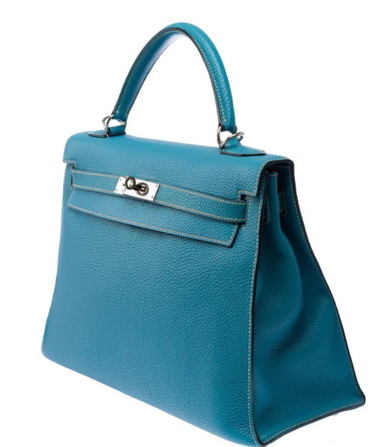 Image 1 of Borsa HERMES Kelly 32 in cuoio blu - 103442
