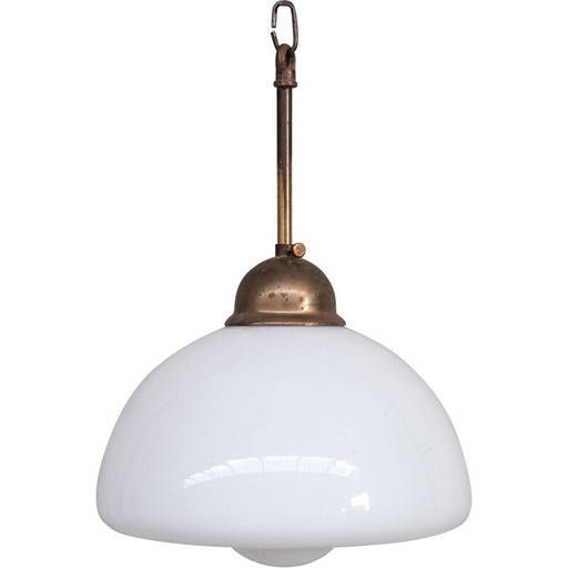Vintage opaline glass and brass pendant lamp, France 1950s