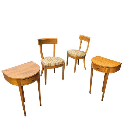 Sedie Biedermeier in Legno di Ciliegio Abbinate, Set Tavolino, Consolle a Treppiede – Set da pranzo (photo 14 of 24)