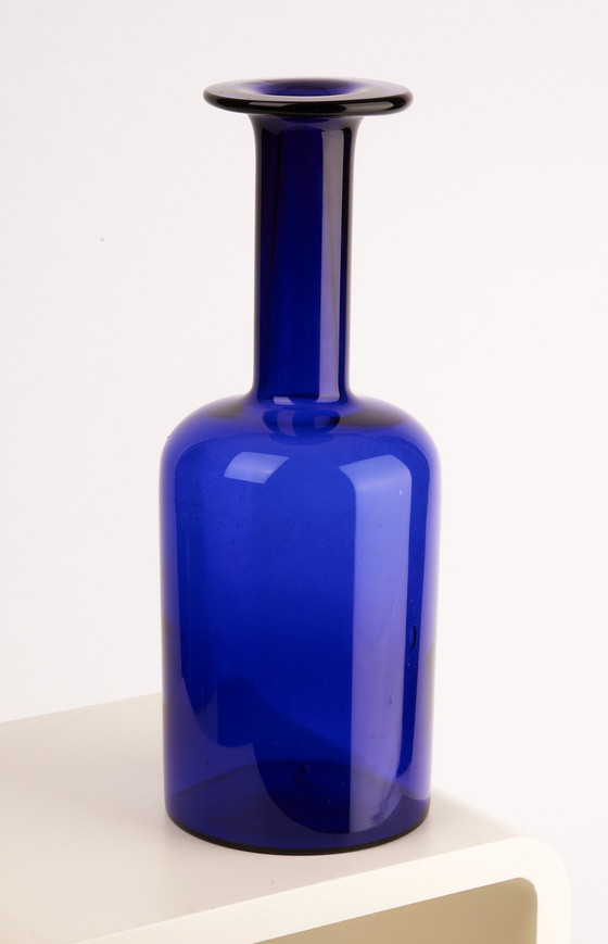 Image 1 of Blaue Glasvase „Gulvase“ Von Otto Brauer Holmegaard 1960Er Jahre