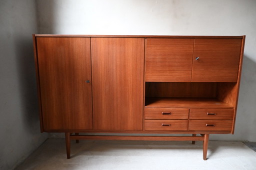 Prachtig groot vintage highboard jaren 60, teak fineer
