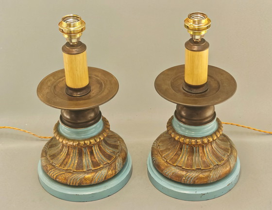 Image 1 of Una coppia di basi per lampade fiorentine d&#39;epoca