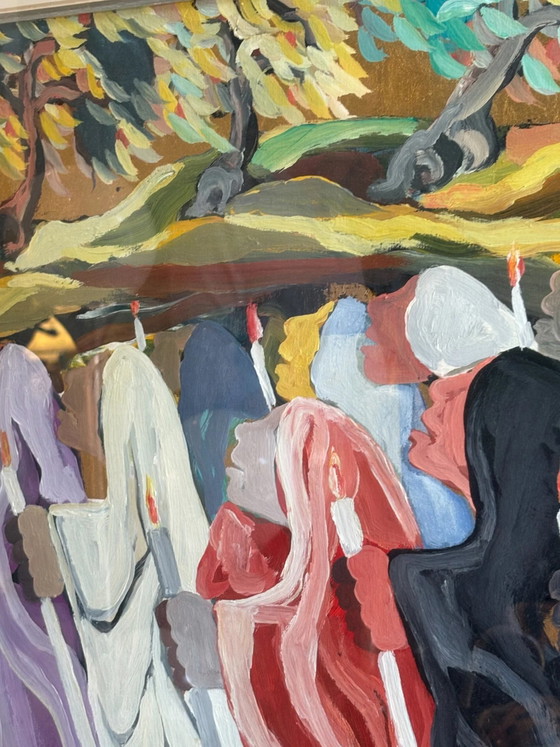 Ölgemälde auf Leinwand „Die Prozession“ von Saverio Terruso, 1970er Jahre – Gemälde & Zeichnungen, Canvas (photo 9 of 9)