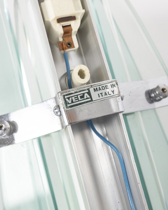 Image 1 of  Page 1 of 8 Lampe murale vintage des années 70 en métal et verre design Veca