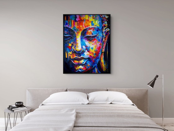 Image 1 of Peinture unique de Bouddha peinte à la main « Équilibre sacré » – Seksak Jaichumchen – 100×120 cm