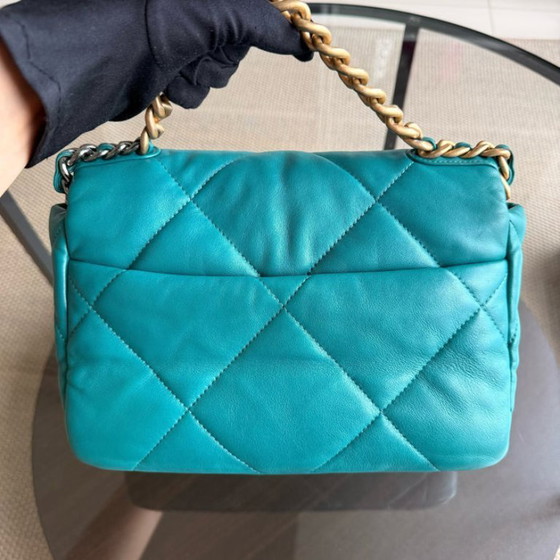 Image 1 of Chanel 19 Bag Small - Quilted Goatskin Green Blue Two-tone Hardware Series 30