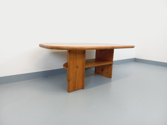 Image 1 of Vintage rectangular oval modernist coffee table in solid pine from the 1970s