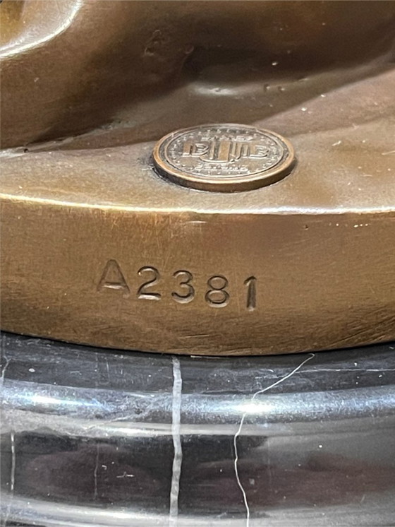 Image 1 of Art Deco bronze panther – Signed De Coux – 30cm - 4kg – Marble base