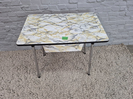Vintage Design Kitchen Table with Marble-Effect Formica Top and Drawer – The Netherlands, 1950s