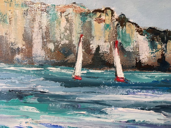 Image 1 of Philippe LAURENT - Barche a vela in Normandia - Dipinto dell'artista