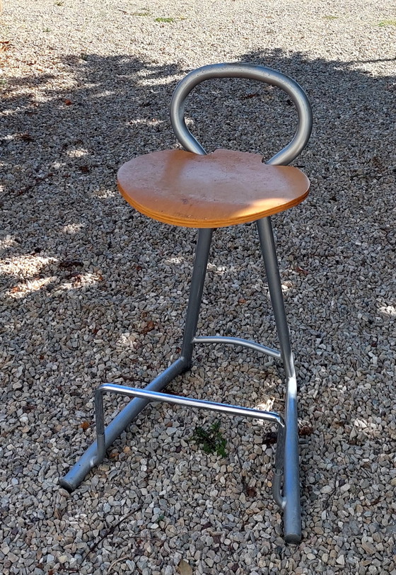 Coppia di sgabelli da bar tedeschi anni '80 – Metal, Wood (photo 3 of 9)