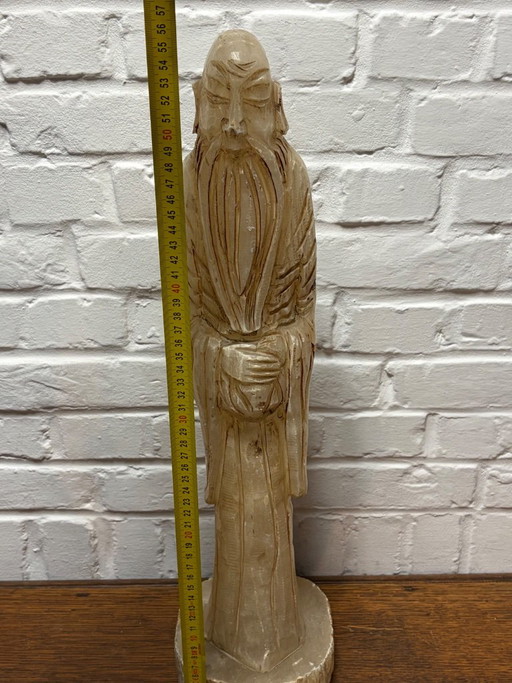 Large Antique/Vintage Chinese Alabaster Statue – decoratieve objecten, Stone (photo 2 of 5)