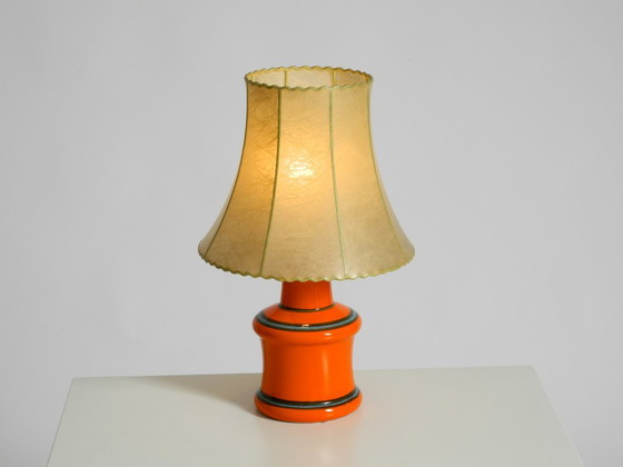 Beautiful 1960s Orange Ceramic Table Lamp With Cocoon Shade | Made in Italy (photo 7 of 20)