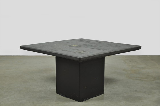 Image 1 of Table d'appoint vintage en pierre naturelle avec incrustation de BRONZE, Pays-Bas 1970