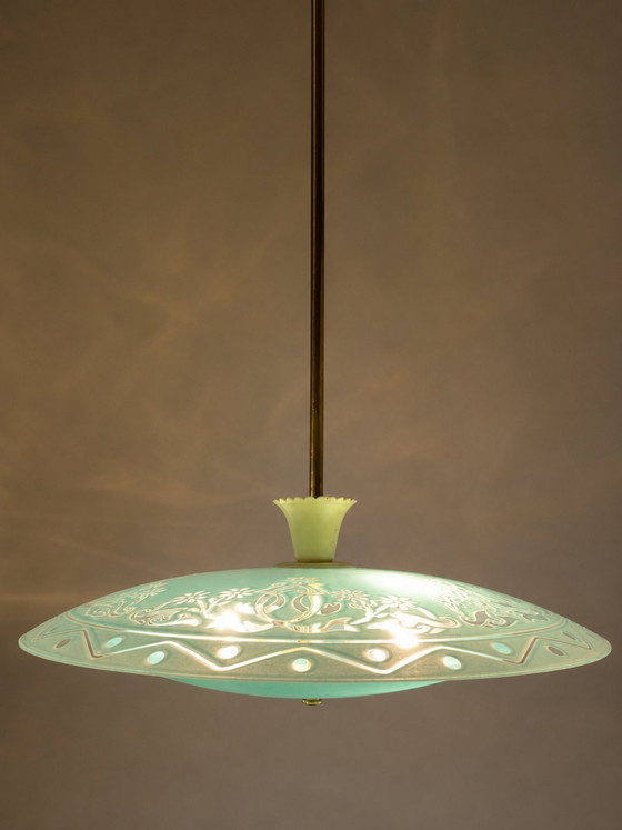 Image 1 of Italian pendant lamp in turquoise - Pietro Chiesa for Fontana Arte