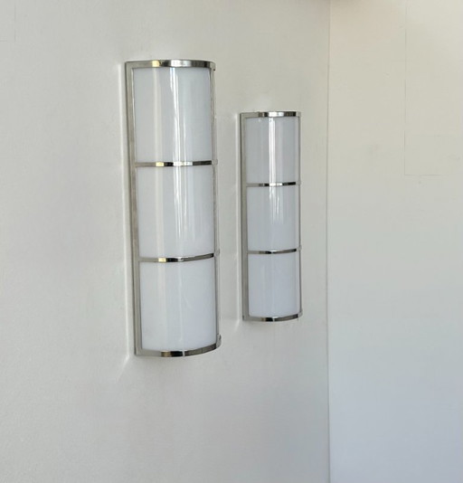 Pair of vintage wall lights, chrome and perspex, France, 1980