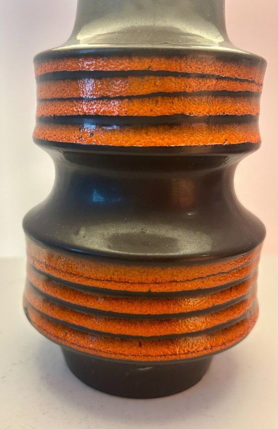 Image 1 of Lampe vase fabriquée à partir d'un vase pagode par Scheurich – début des années 1970 | Abat-jour en tissu japonais