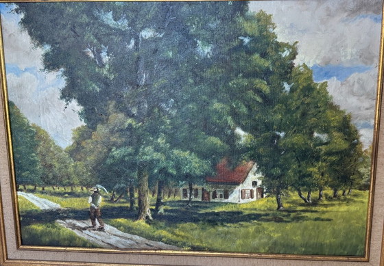 André Carlier – Pintura al óleo original – Paisaje rural – 1947 – Pinturas y dibujos, Other (photo 4 of 5)