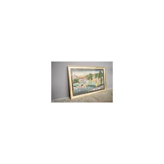 Image 1 of Vintage figurative scene canvas painting, India 1970