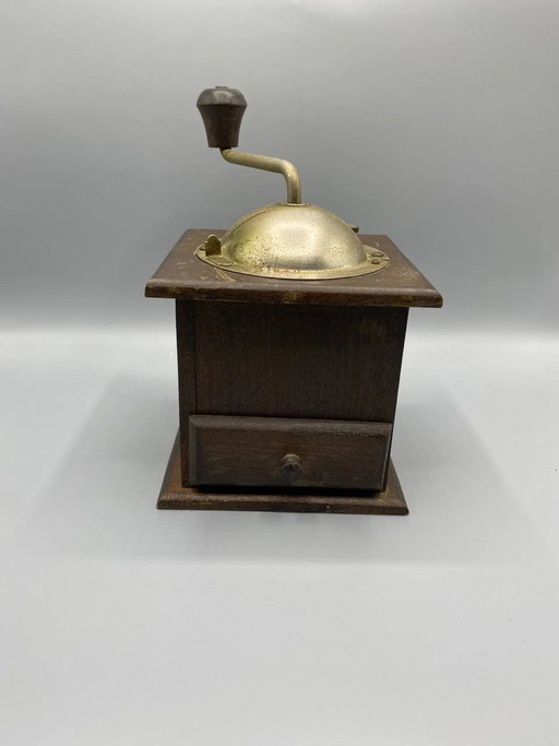 Antike Kaffeemühle aus Holz und Messing – Kurbelgriff – keukenaccessoires, Wood, Brass, Rustic