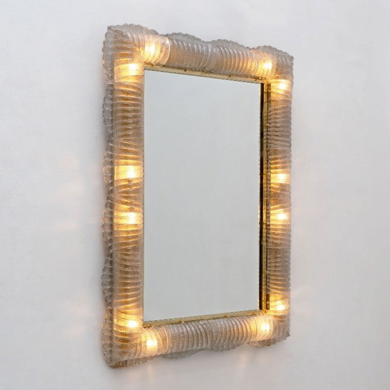 Image 1 of Mid-century Modern Italian Sculptural Backlit Mirror in Murano Glass and Brass