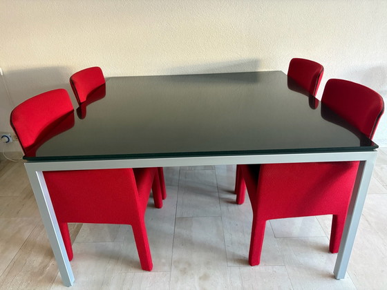 Eethoek met 4 mooie rode stoelen, Eetkamerset, Metaal, Rood (foto 4 van 5)