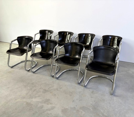 Sedie da pranzo vintage di Willy Rizzo per Cidue, set da 8, anni '70. – Leather, Metal (photo 6 of 10)