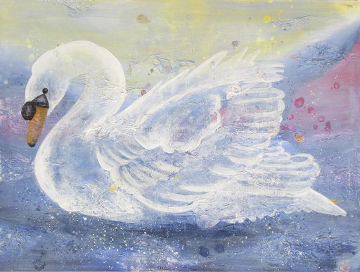 Painting of a beautiful mysterious swan - Erica Muizer