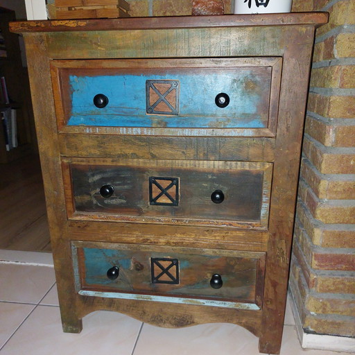 Armoire à 3 tiroirs en bois massif recyclé