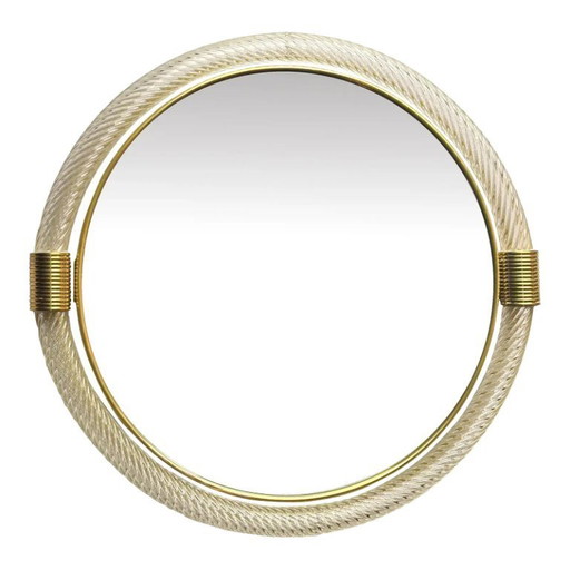Venetian Round"Torgiglione-Torchon" Murano Glass Wall Mirror in Barovier Style