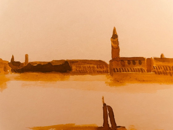 Image 1 of Acuarela sanguina firmada "Aurore sur Venise"