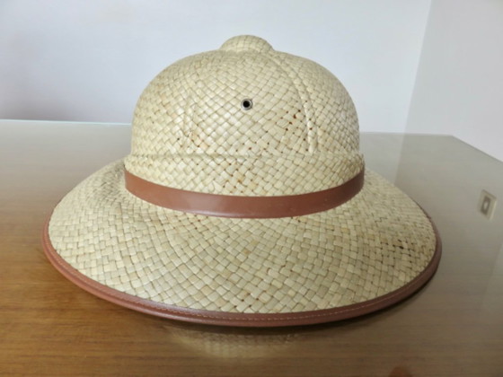 Image 1 of Hat, colonial helmet, wicker, wall decoration, 60s 70s