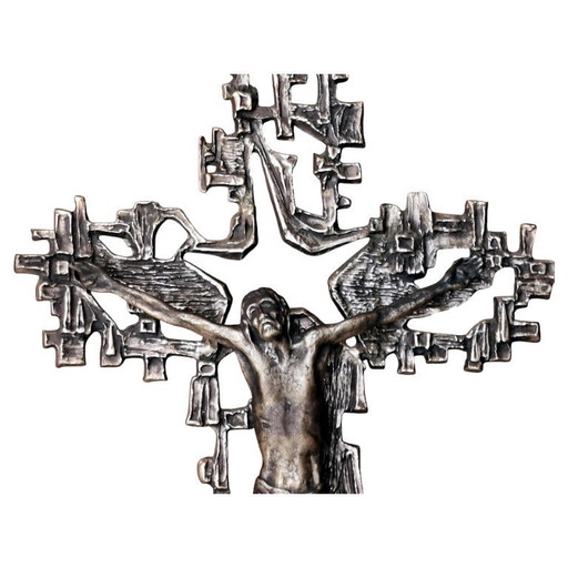 Brutalist largesize crucifix jesus design vintage bronzed metalwork in years '60