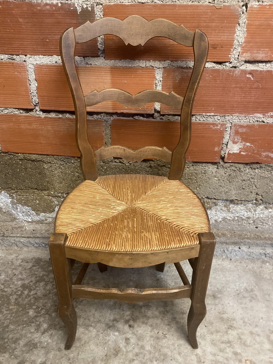 Image 1 of Chaise Provençale Ancienne Bois + Assise Paille Tressé Vintage #D393