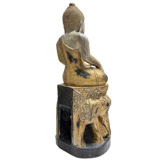Antico Buddha birmano del XIX secolo - Legno policromo intagliato a mano - 57 cm – Sculture (photo 4 of 18)