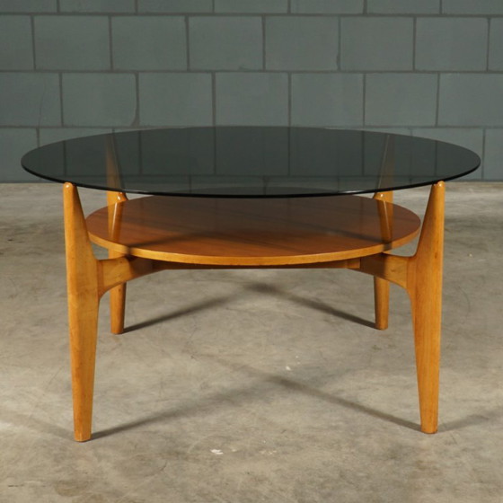 Vintage Walnut Coffee Table – Wilhelm Renz – 1960s – Glass, Wood (photo 3 of 15)