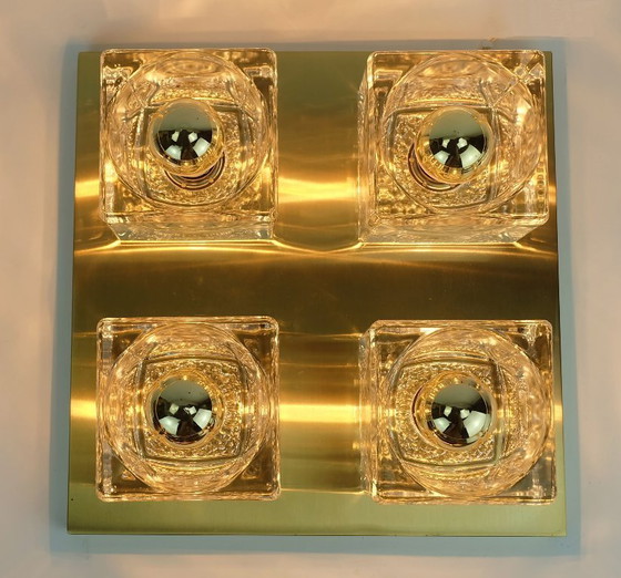 Image 1 of vintage mid century peill & putzler brass ceiling light with 4 glass cubes 1960s/70s flush mount