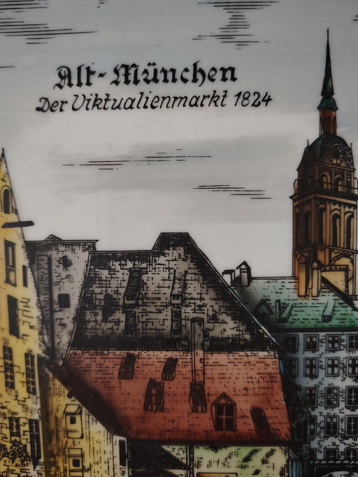Old Munich Viktualienmarkt 1824, Valkyrie porcelain Bayreuth, picture heavy plate