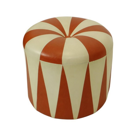 Image 1 of Round Vintage Pouf Skai Orange Cream