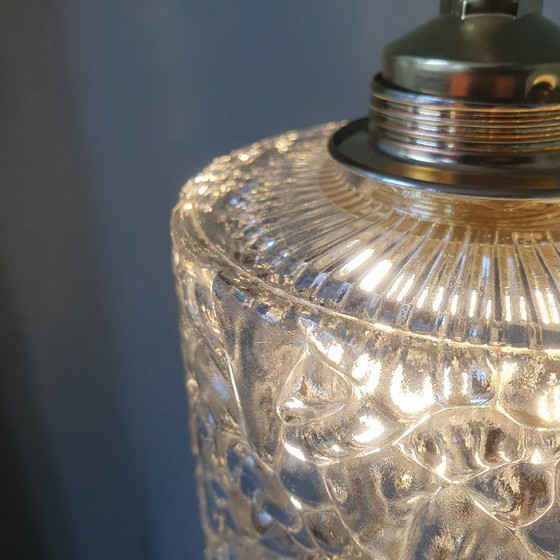 Image 1 of Ensemble de deux suspensions vintage en verre épais texturé. Style milieu du siècle.