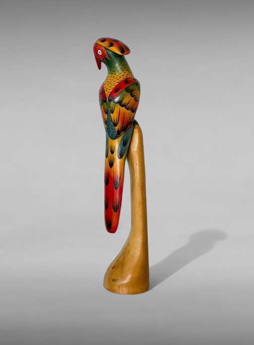 Vintage sculpture balsa wood parrot