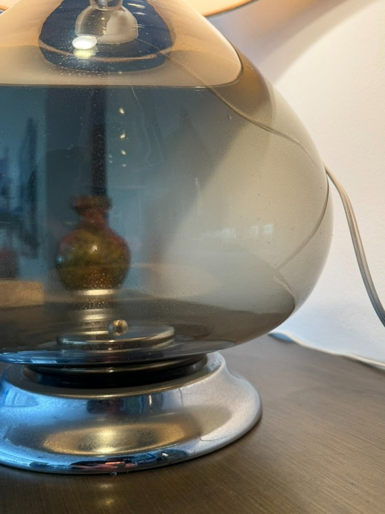 Vintage Italian Smoked Glass And Chrome Table Lamp, 1960s – Textile (photo 15 of 17)