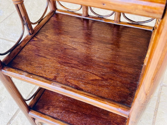 Image 1 of Vintage bamboe en rotan 3-laags plank, jaren 60