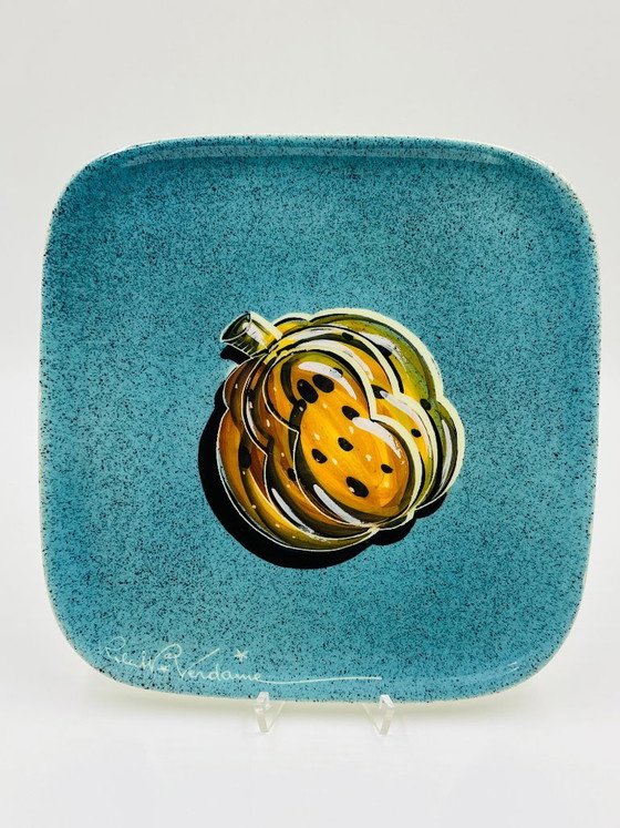 Assiette décorative R.W. Verdaame, céramique turquoise et jaune, Pichon Uzès, Vaisselle (photo 2 sur 10)