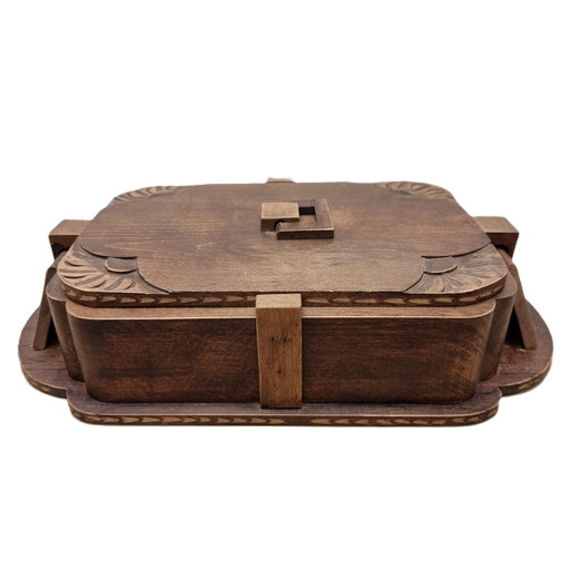 French Art Deco Wooden Storage Box With Lid, 1920s