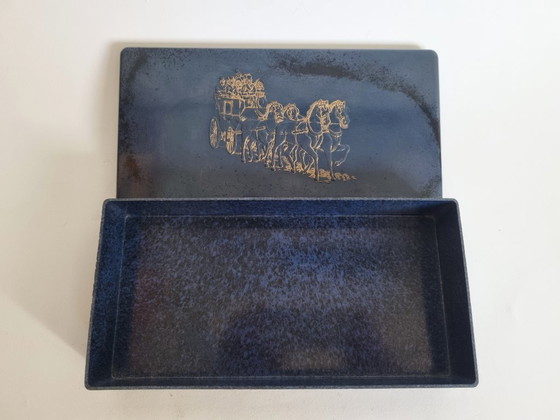 Image 1 of Raro vasetto da crema Mouson in bachelite – Effetto marmorizzato blu-nero effetto pelle di serpente