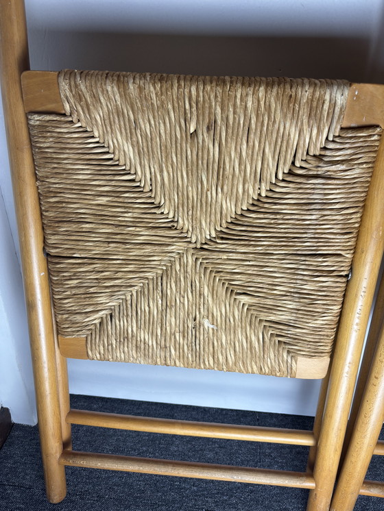 Image 1 of Set of 2 vintage wooden folding chairs with rattan seats – 1970s/1980s kg