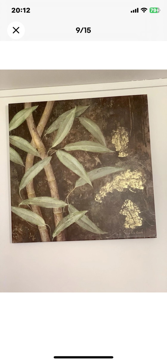 Fabrice de Villeneuve: Hand-embellished giclée canvas, bamboos 100x100 – Paintings & Drawings, Wood (photo 4 of 15)