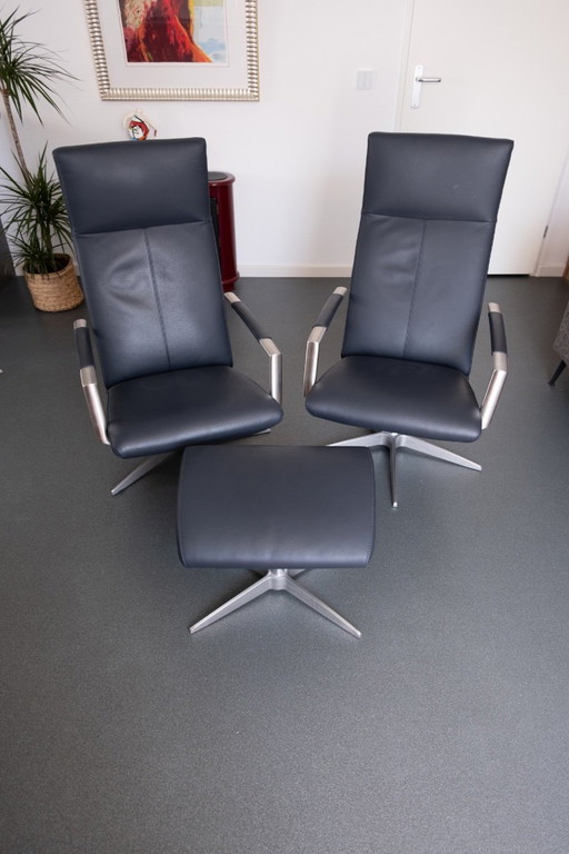 2x Fauteuil + Hocker – draaistoelen, Metal, Leather (photo 2 of 5)