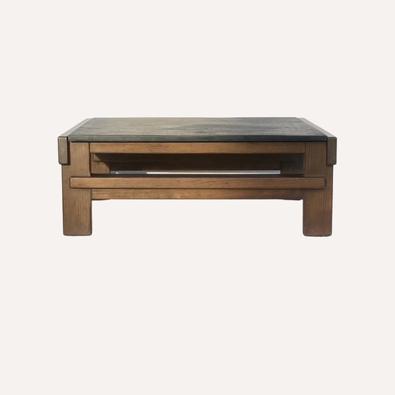 Image 1 of 1X Table basse moderniste brutale en pierre naturelle noire et grise Par Carl Straub, Allemagne, 1979